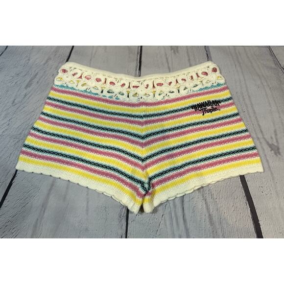 Vintage Hawaiian Tropic Striped Knit Shorts Women’s Crochet Waistband